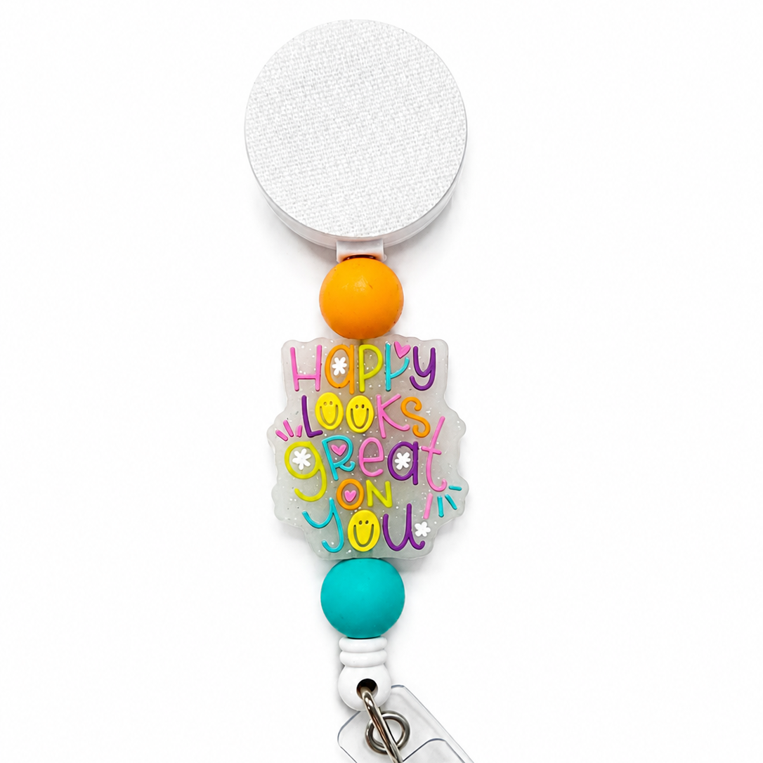 Happy Looks Great On You Interchangeable Badge Reel