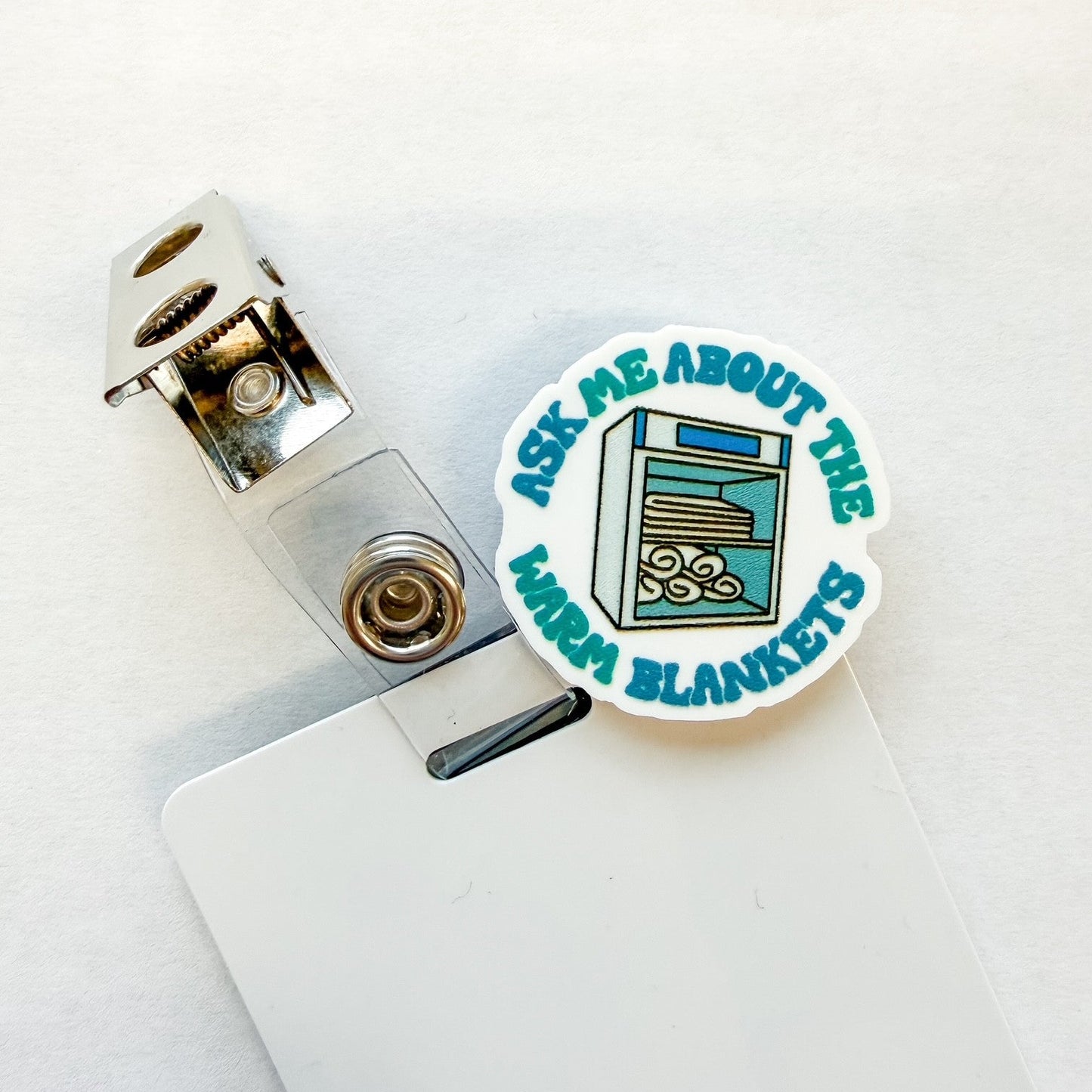 Badge Topper / CHARM COLLECTION - Ask Me About The Warm Blankets - Charm Only
