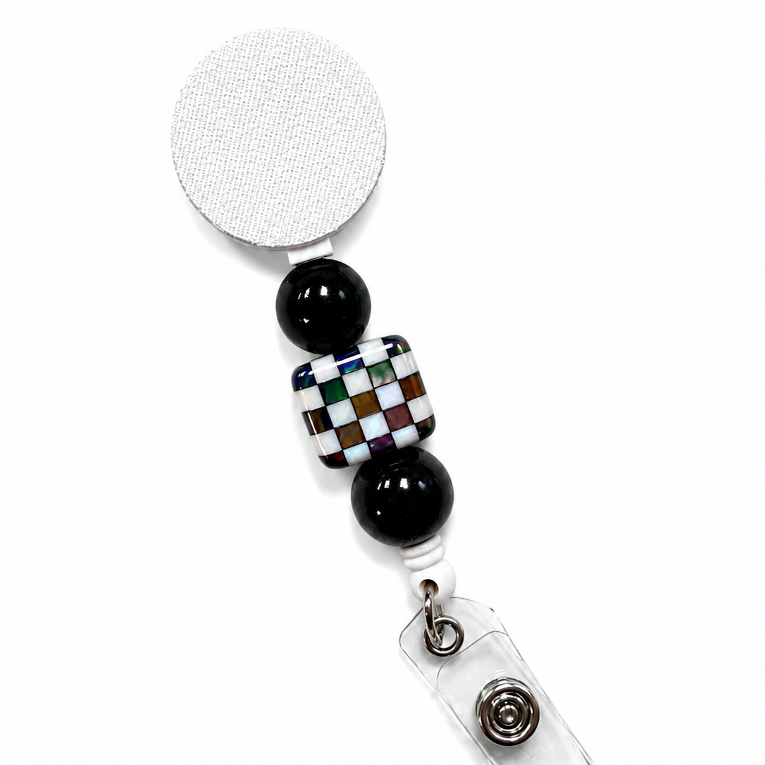 Iridescent Checkerboard Interchangeable Badge Reel