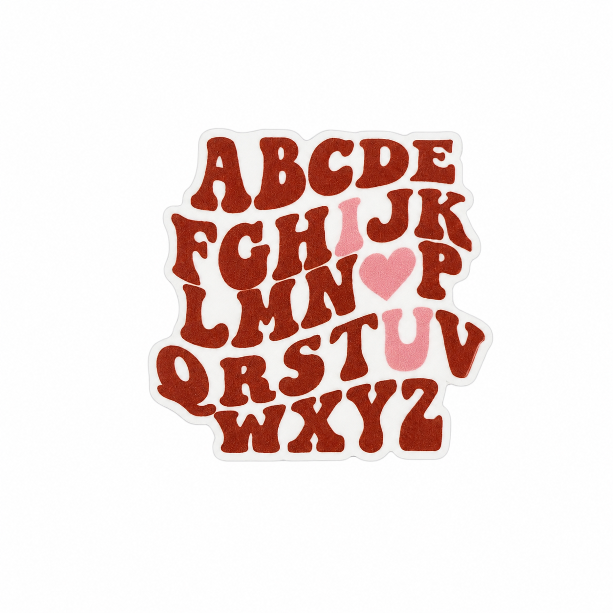ABC's I Love U plastic add-on with alphabet and heart design, compatible with interchangeable badge reel bases.