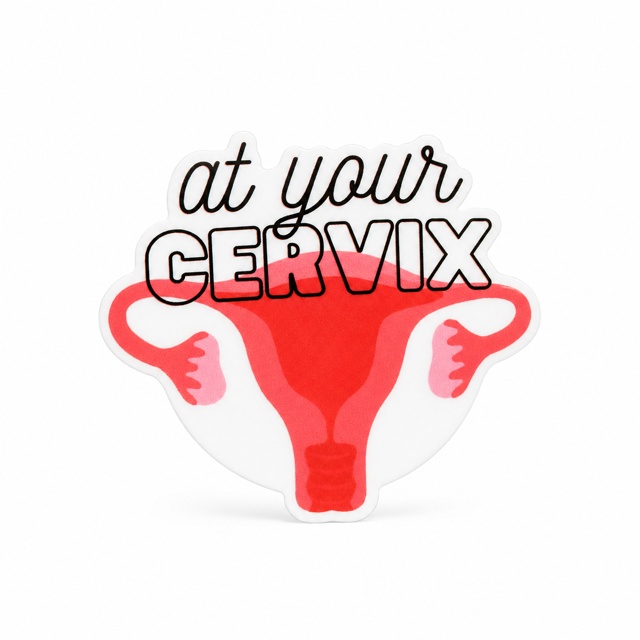 at your CERVIX plastic add-on with a red and pink uterus design, compatible with interchangeable badge reel bases for labor and delivery nurses and OB staff