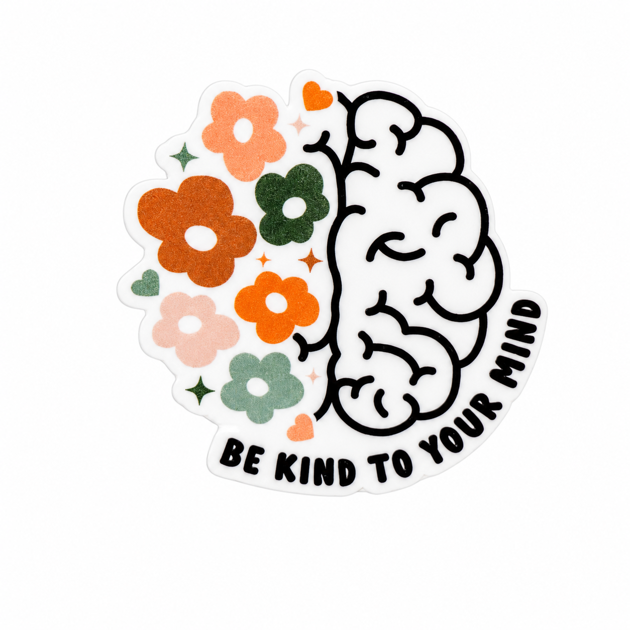 BE KIND TO YOUR MIND plastic add-on with half brain and floral design, compatible with interchangeable badge reel bases.