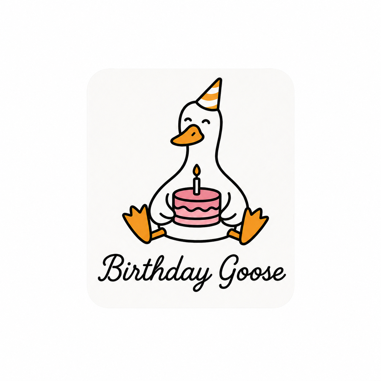 Birthday Goose plastic add-on for compatible interchangeable badge reel bases with cake and party hat