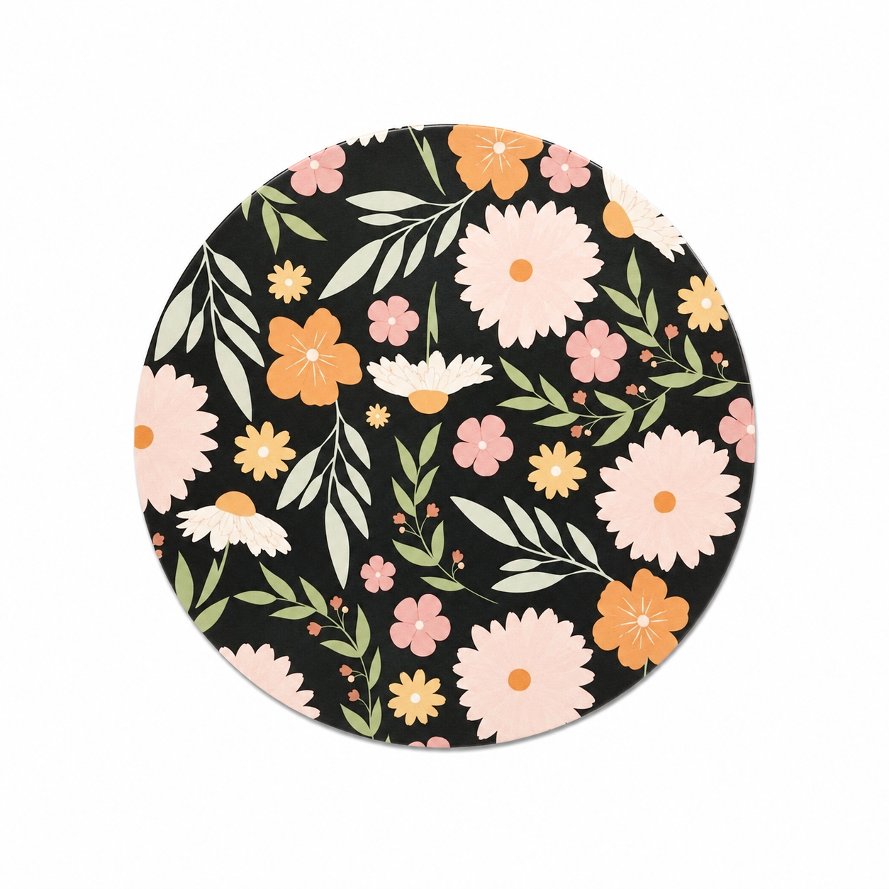 Dark floral bird hard board add-on featuring blush, peach, and cream flowers with leafy greenery compatible with interchangeable badge reel bases.