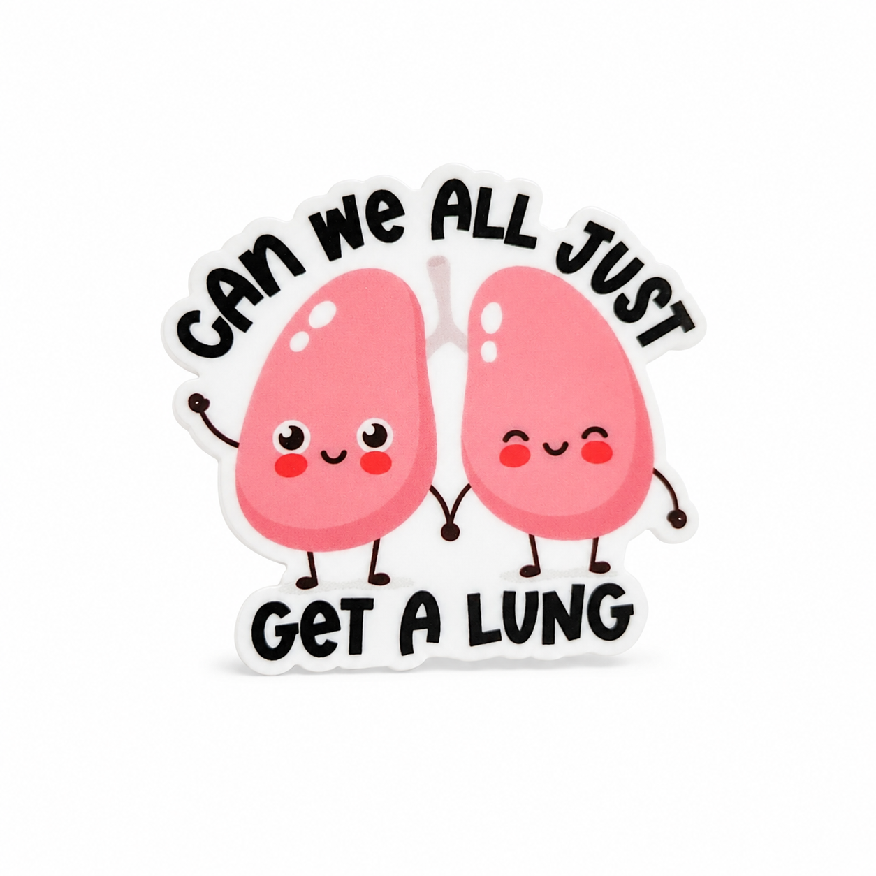 CAN WE ALL JUST GET A LUNG respiratory therapist gift plastic add-on with two cute pink lungs, compatible with interchangeable badge reel bases.
