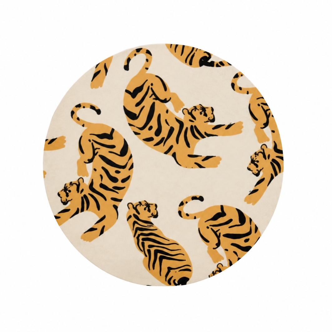 Cheetah print hard board add-on featuring playful tiger and cheetah illustrations on a neutral background, compatible with interchangeable badge reel bases.