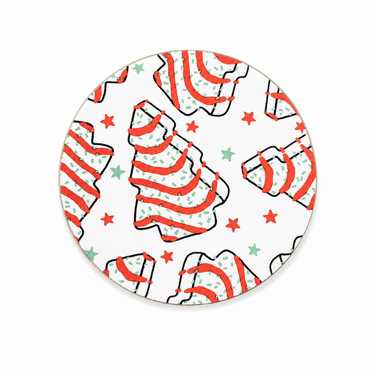 Christmas tree cookie hard board add-on featuring festive sugar cookies with red icing, sprinkles, and stars, compatible with interchangeable badge reel bases.