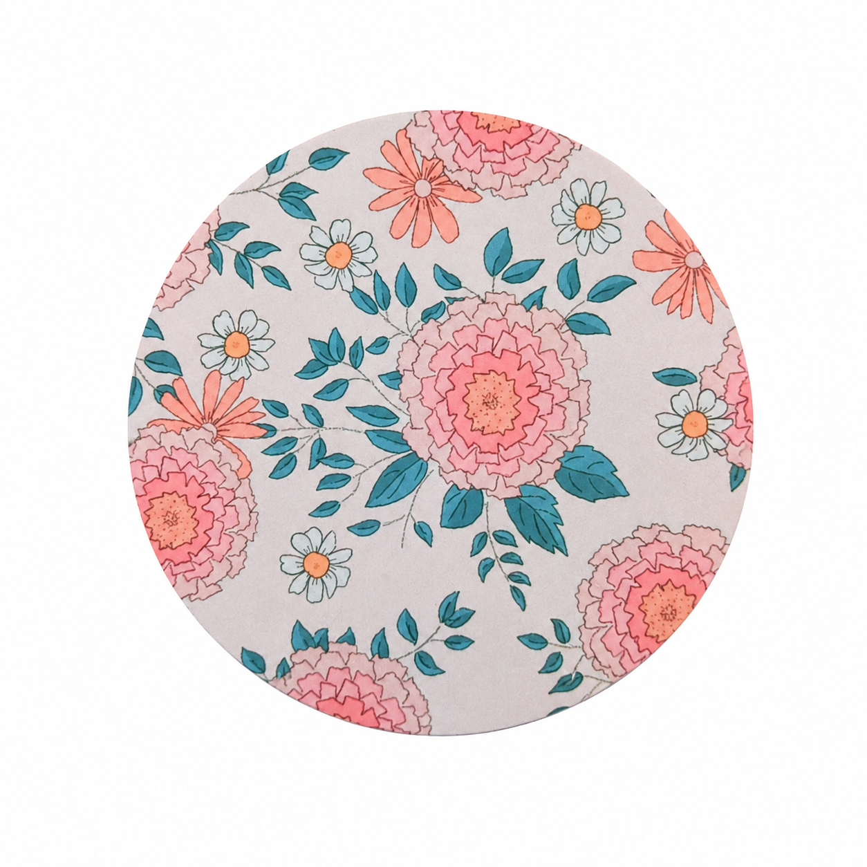 Chrysanthemums hard board add-on featuring pink chrysanthemum flowers, white daisies, and blue-green leaves, compatible with interchangeable badge reel bases.