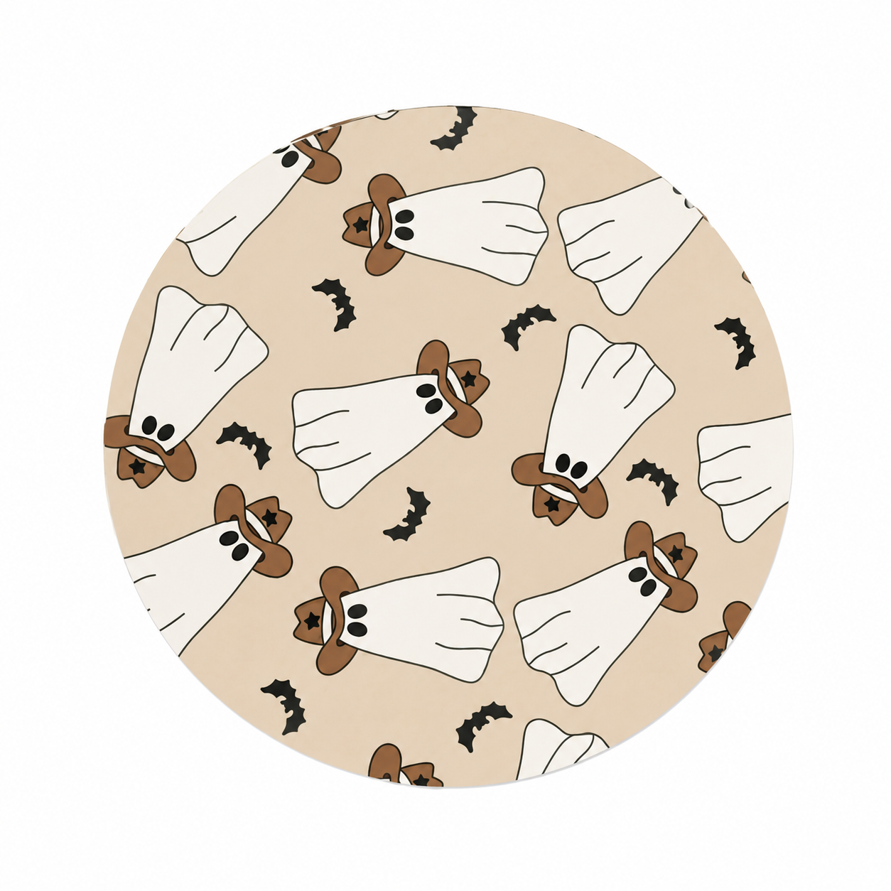 Cowboy Ghost Pattern hard board add-on featuring cute ghosts wearing cowboy hats with tiny bats, compatible with interchangeable badge reel bases.