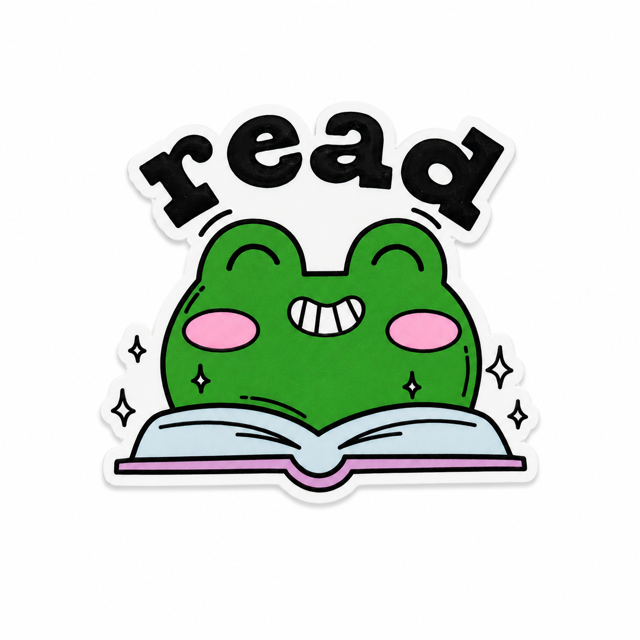 Cute frog “read” plastic add-on for interchangeable badge reel bases designed for healthcare workers and book lovers