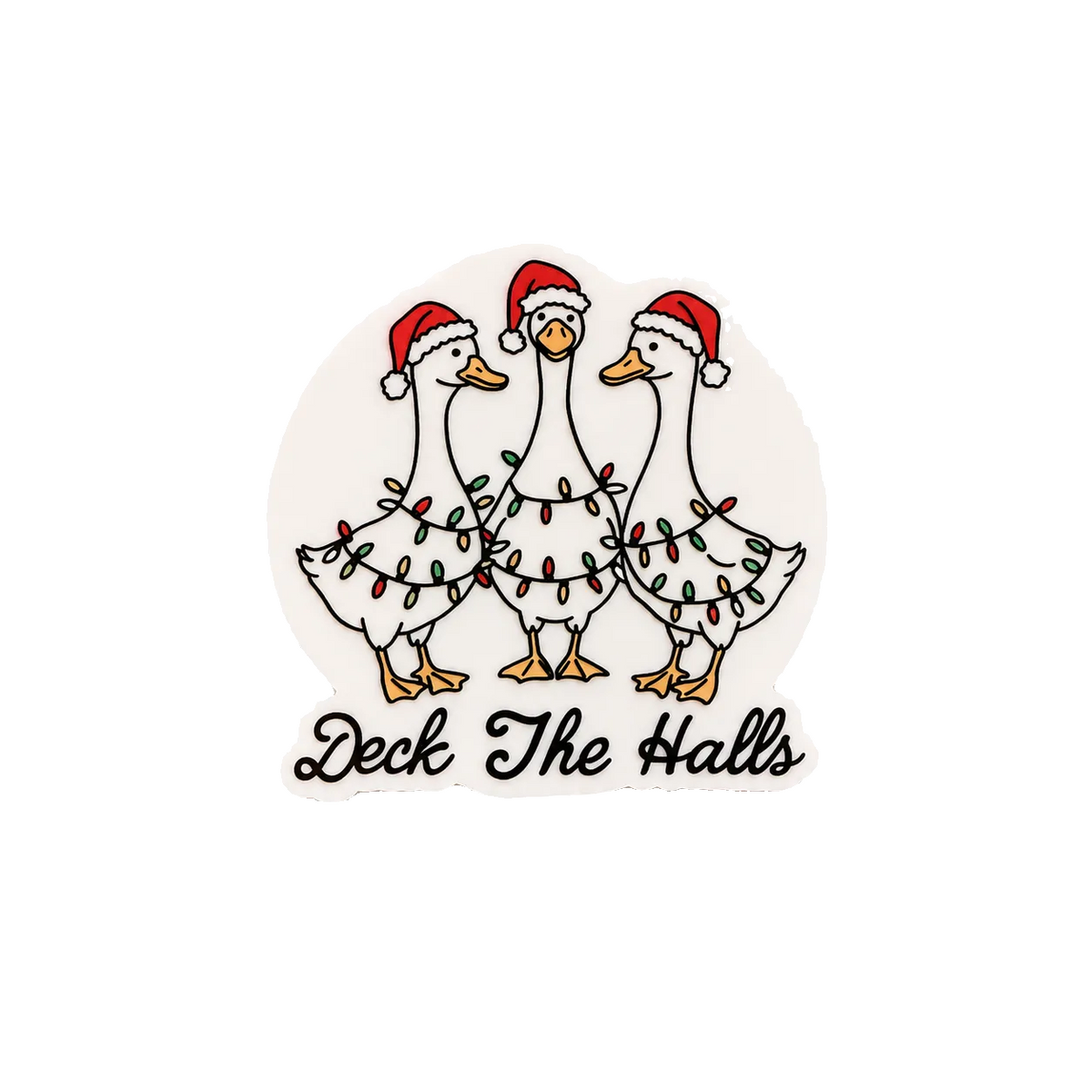 Festive goose themed plastic add-on for badge reels with Christmas lights and Santa hats for healthcare workers