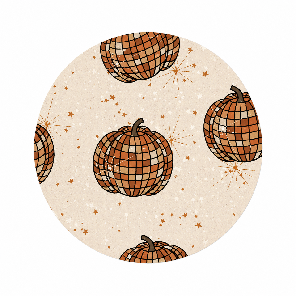 Disco Pumpkin hard board add-on featuring sparkling disco ball pumpkins with twinkling stars, compatible with interchangeable badge reel bases.