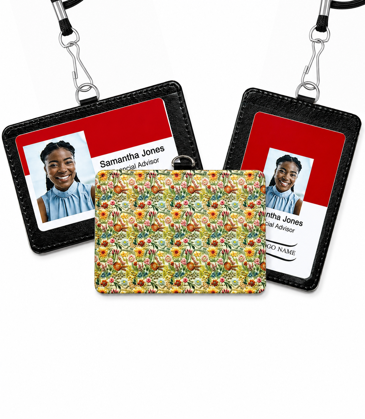 Embroidered Flowers | ID Badge Holder