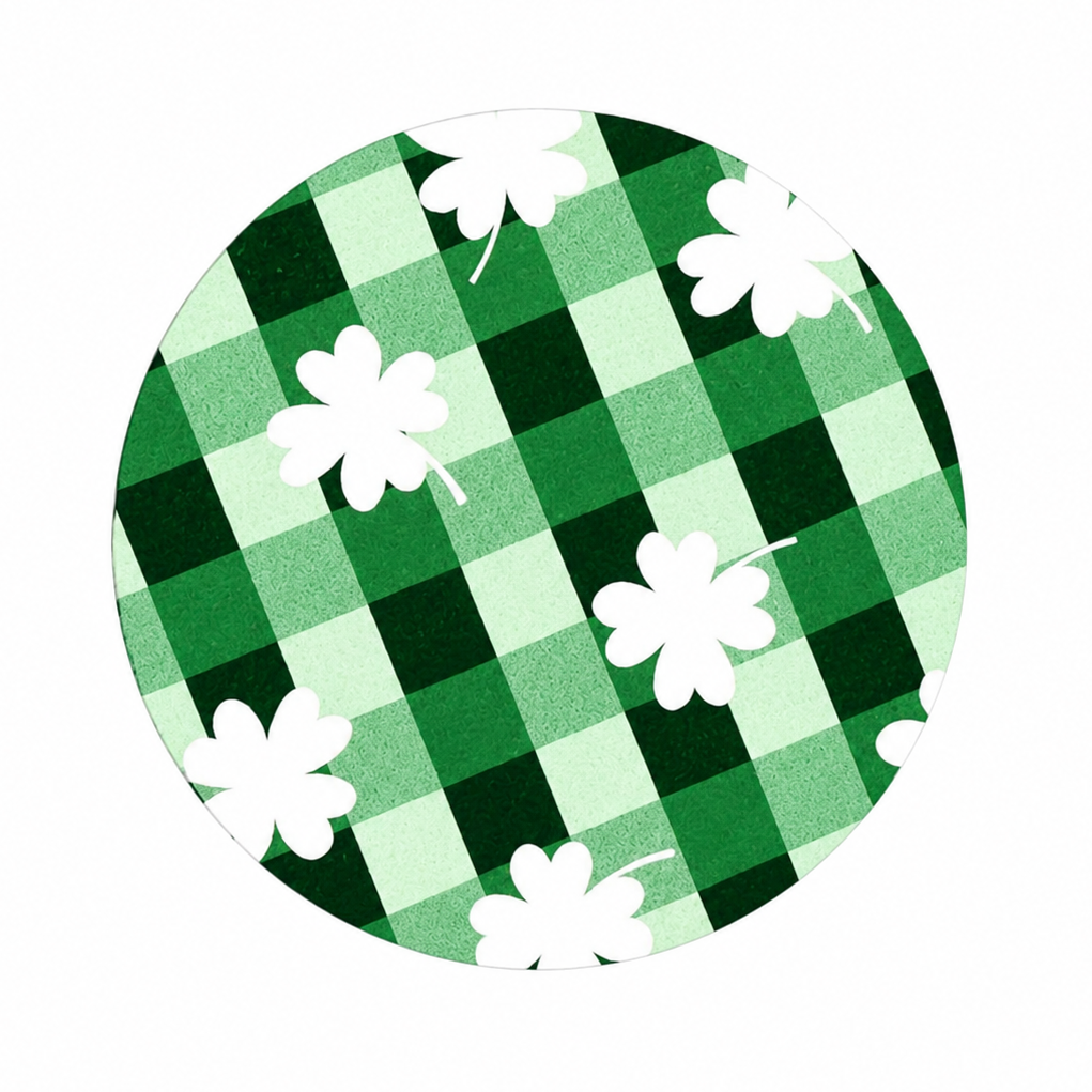 Hard board add-on featuring white shamrocks on a green plaid background, compatible with interchangeable badge reel bases.