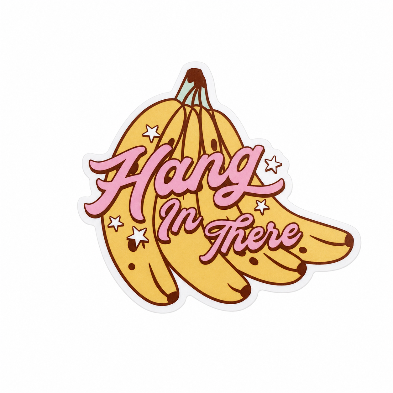 Hang In There plastic add-on with cute banana design, compatible with interchangeable badge reel bases for funny work accessories.