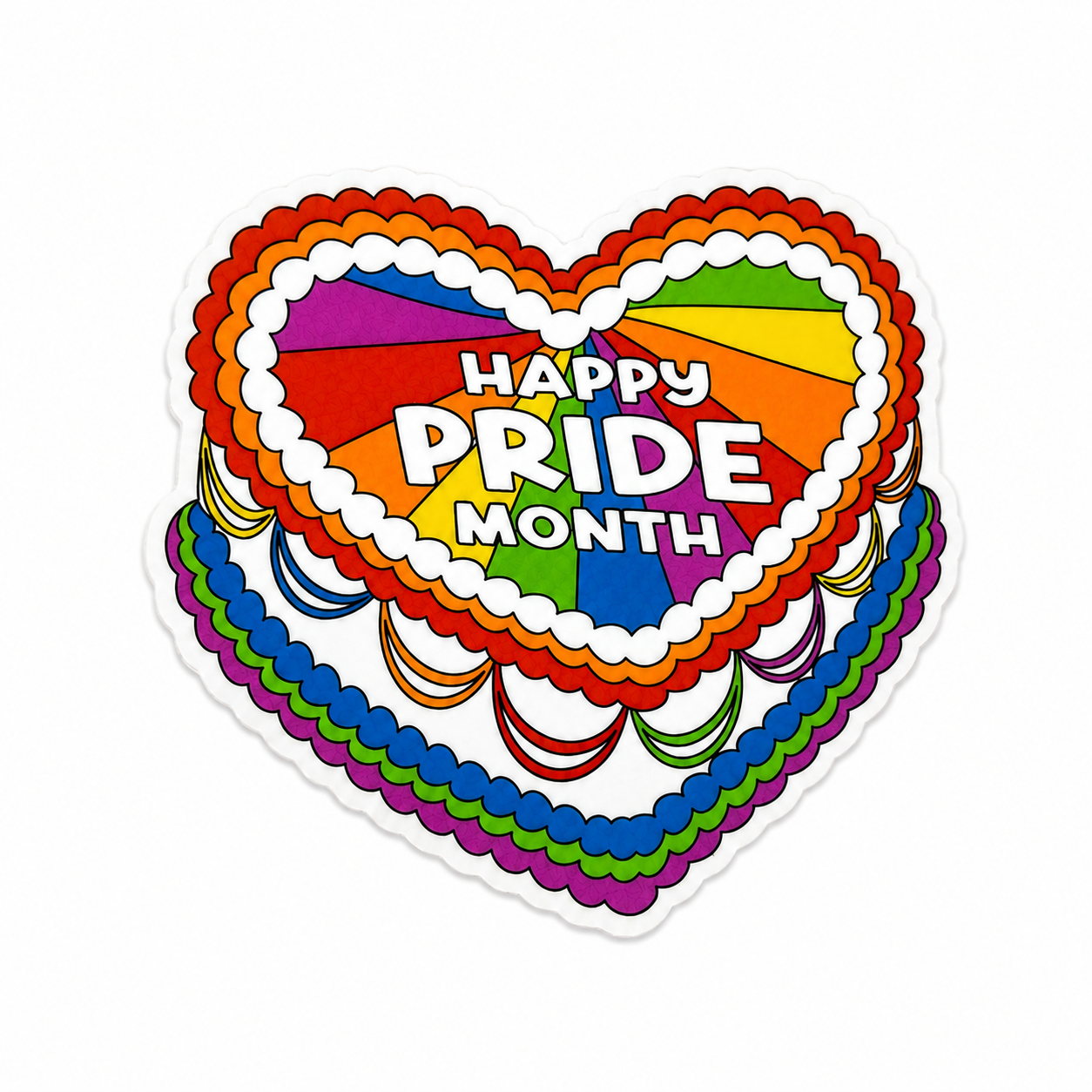 HAPPY PRIDE MONTH plastic add-on featuring a colorful rainbow heart design compatible with interchangeable badge reel bases, Pride celebration accessory