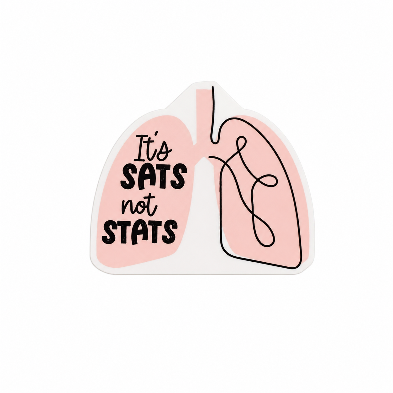 It's SATS not STATS plastic add-on with pink lung design for respiratory therapists, compatible with interchangeable badge reel bases.