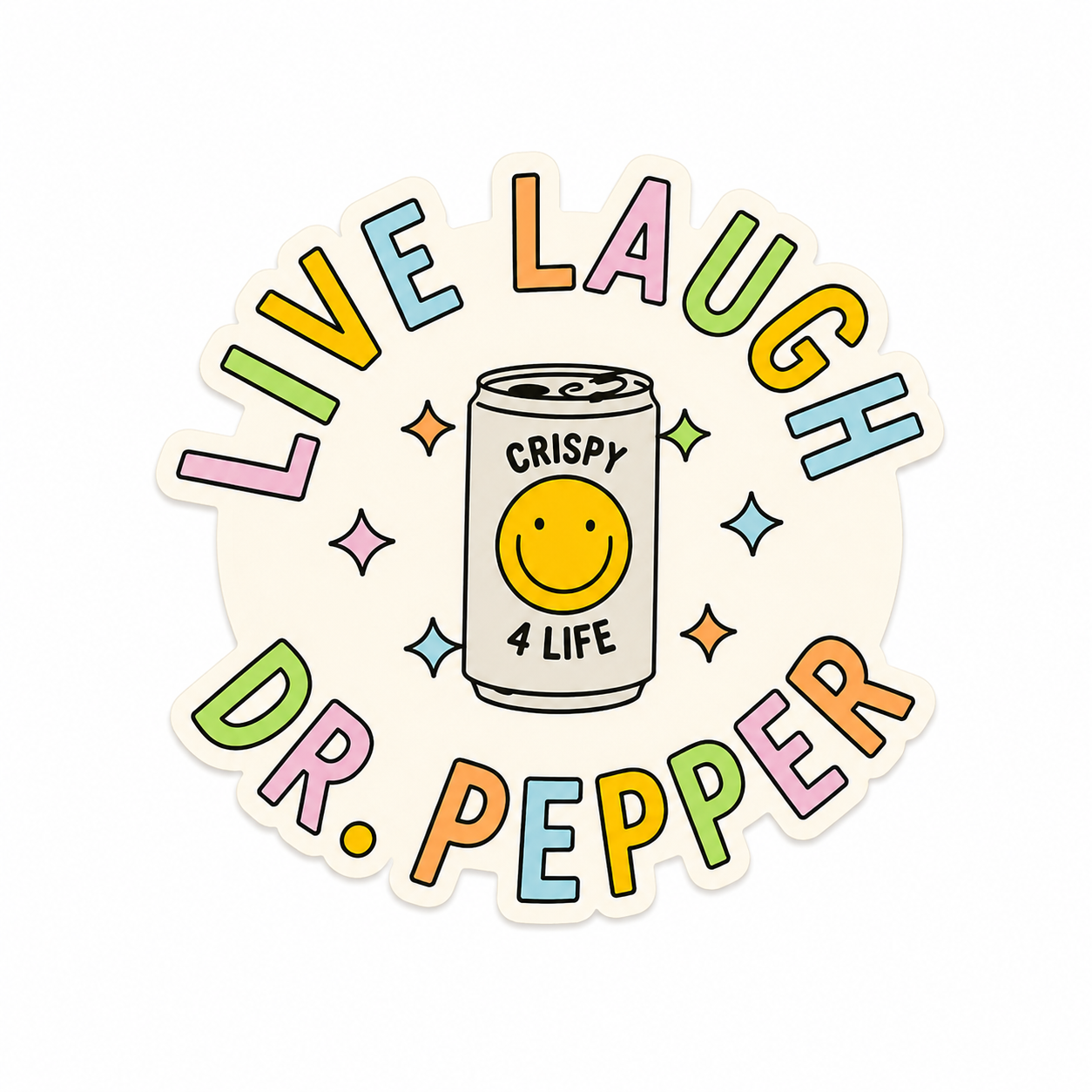 Live Laugh Dr. Pepper plastic add-on with pastel soda can design for compatible interchangeable badge reel bases