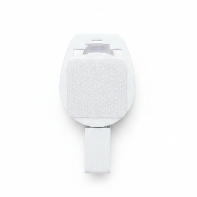 White MRI Safe retractable badge reel with hook-and-loop attachment for interchangeable toppers, professional work badge holder for MRI and radiology staff.