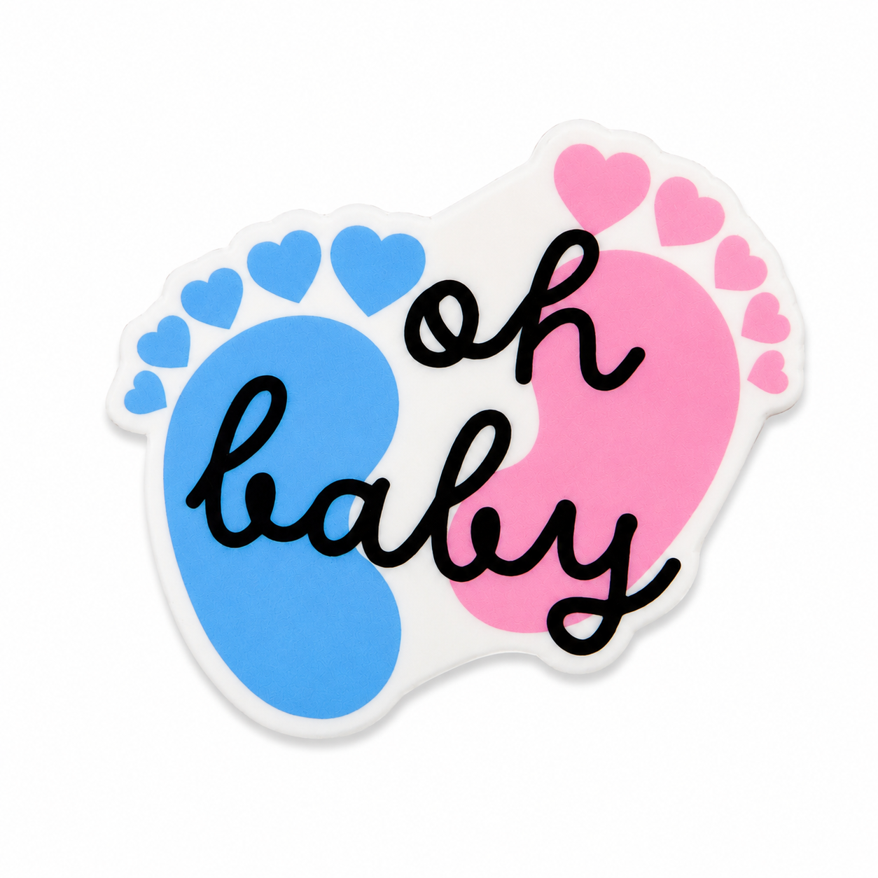 oh baby plastic add-on featuring pink and blue baby footprints with hearts, compatible with interchangeable badge reel bases, cute baby themed accessory