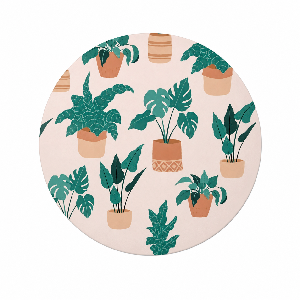 Potted Houseplants hard board add-on featuring tropical indoor plants in terracotta pots, including monstera leaves, compatible with interchangeable badge reel bases.