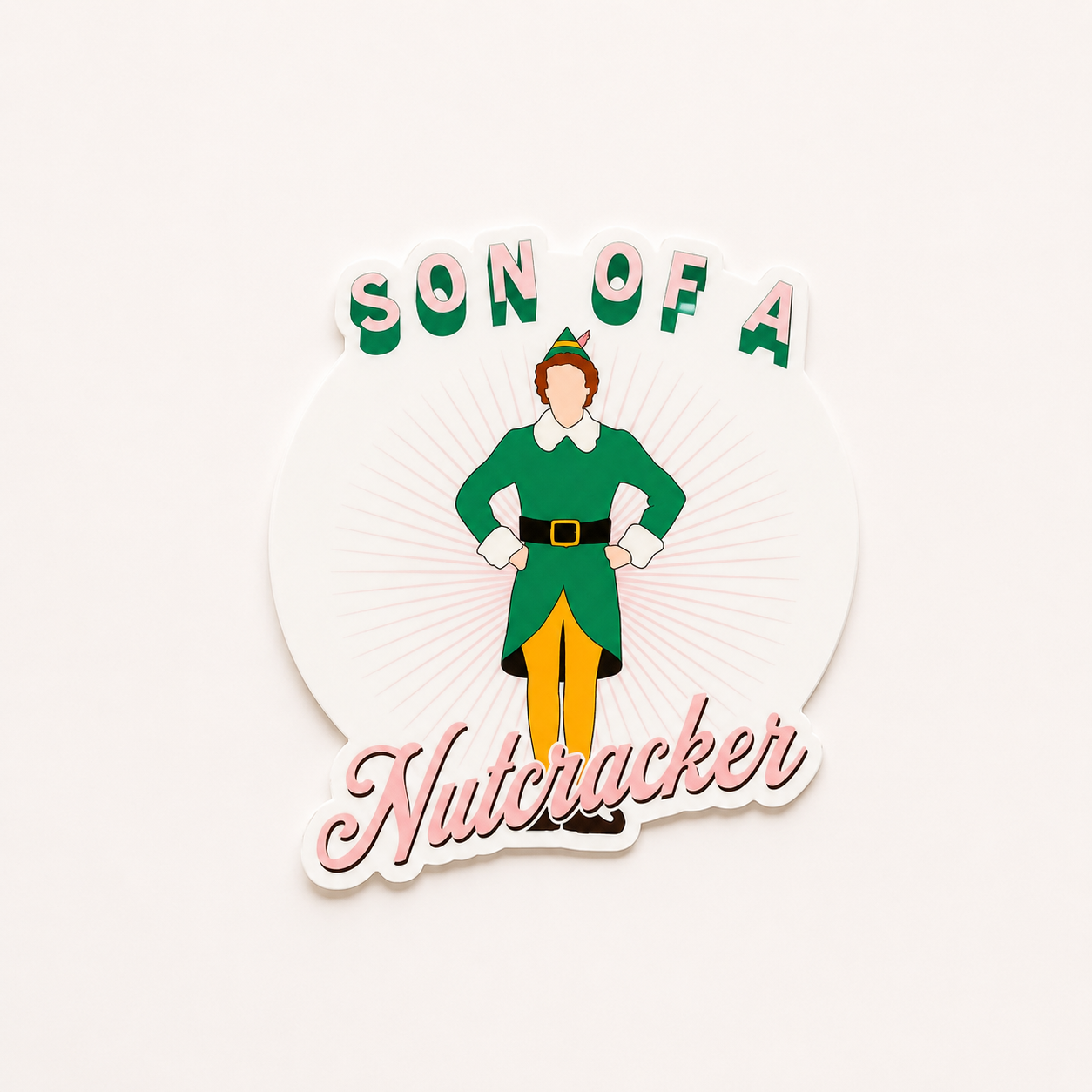 Funny Christmas elf inspired plastic add-on for badge reels with Son of a Nutcracker quote design