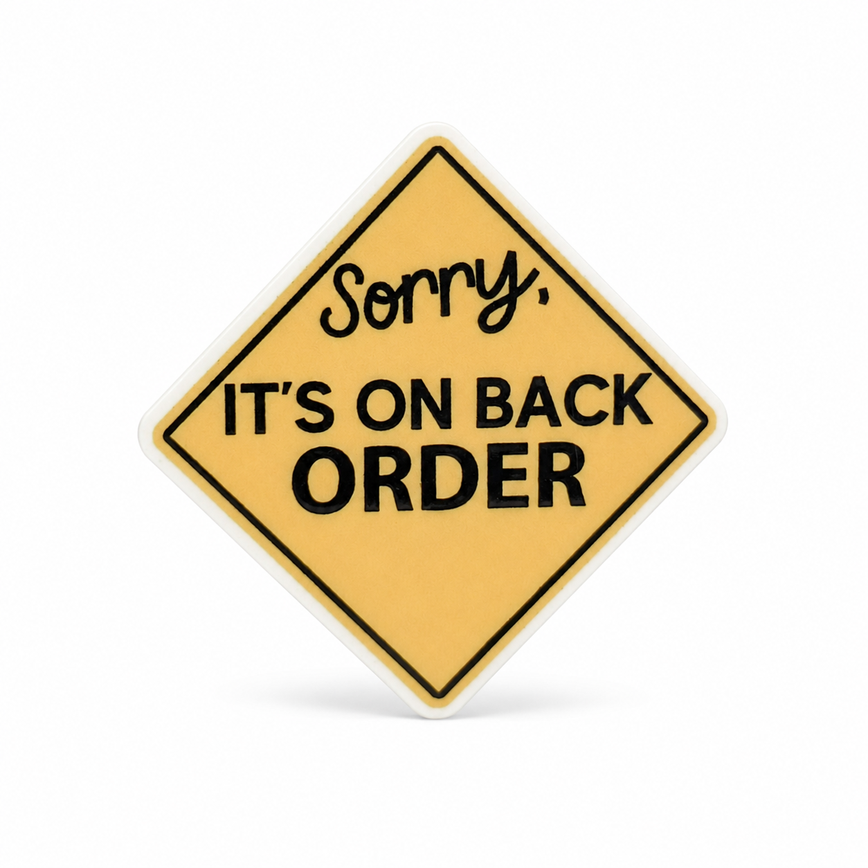 Sorry, IT'S ON BACK ORDER plastic add-on with yellow warning sign design, compatible with interchangeable badge reel bases for a funny nurse accessory.