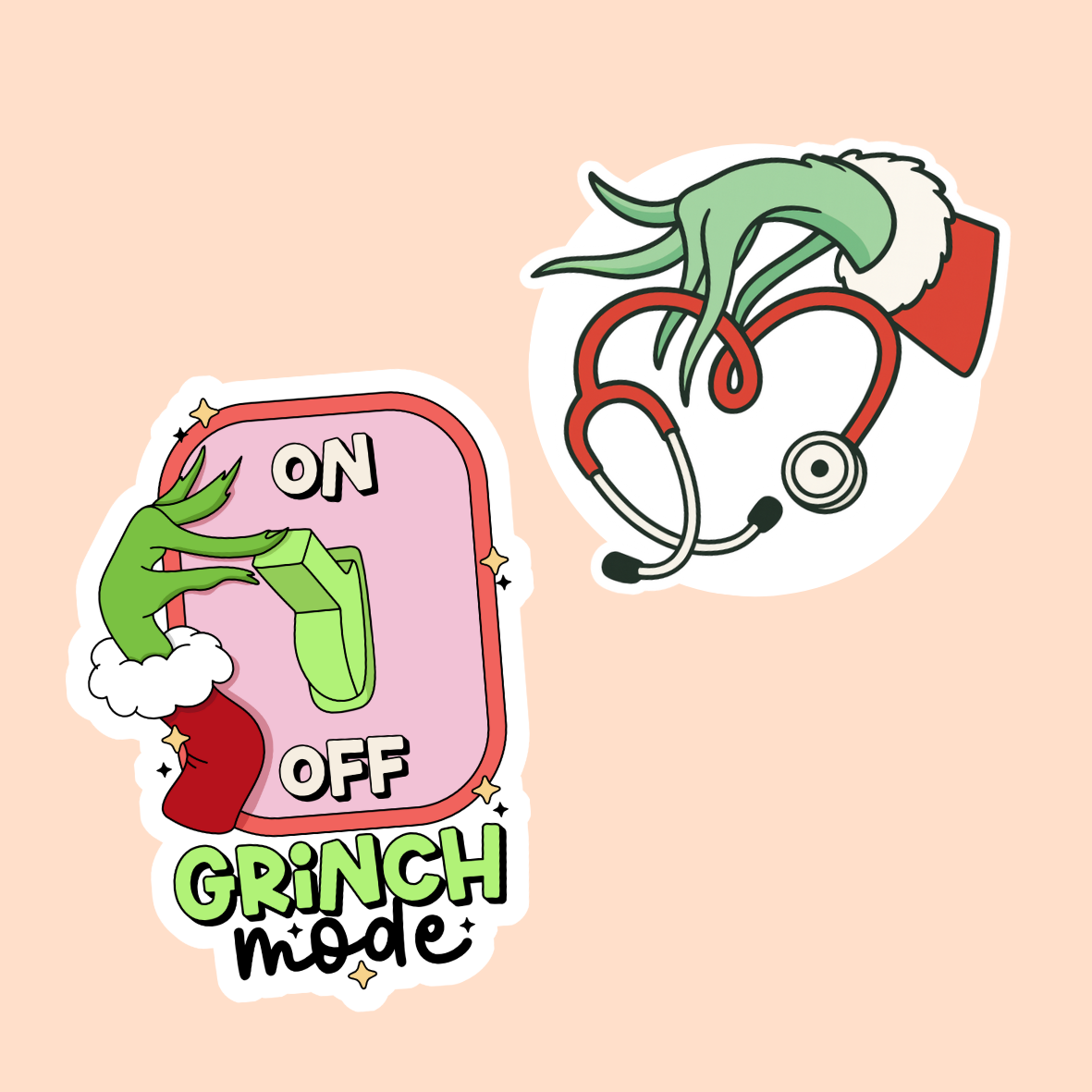Green Mean Holiday Add-On | Funny Christmas Badge Topper Set | Holiday Mood Nurse Gift | Plastic Add on