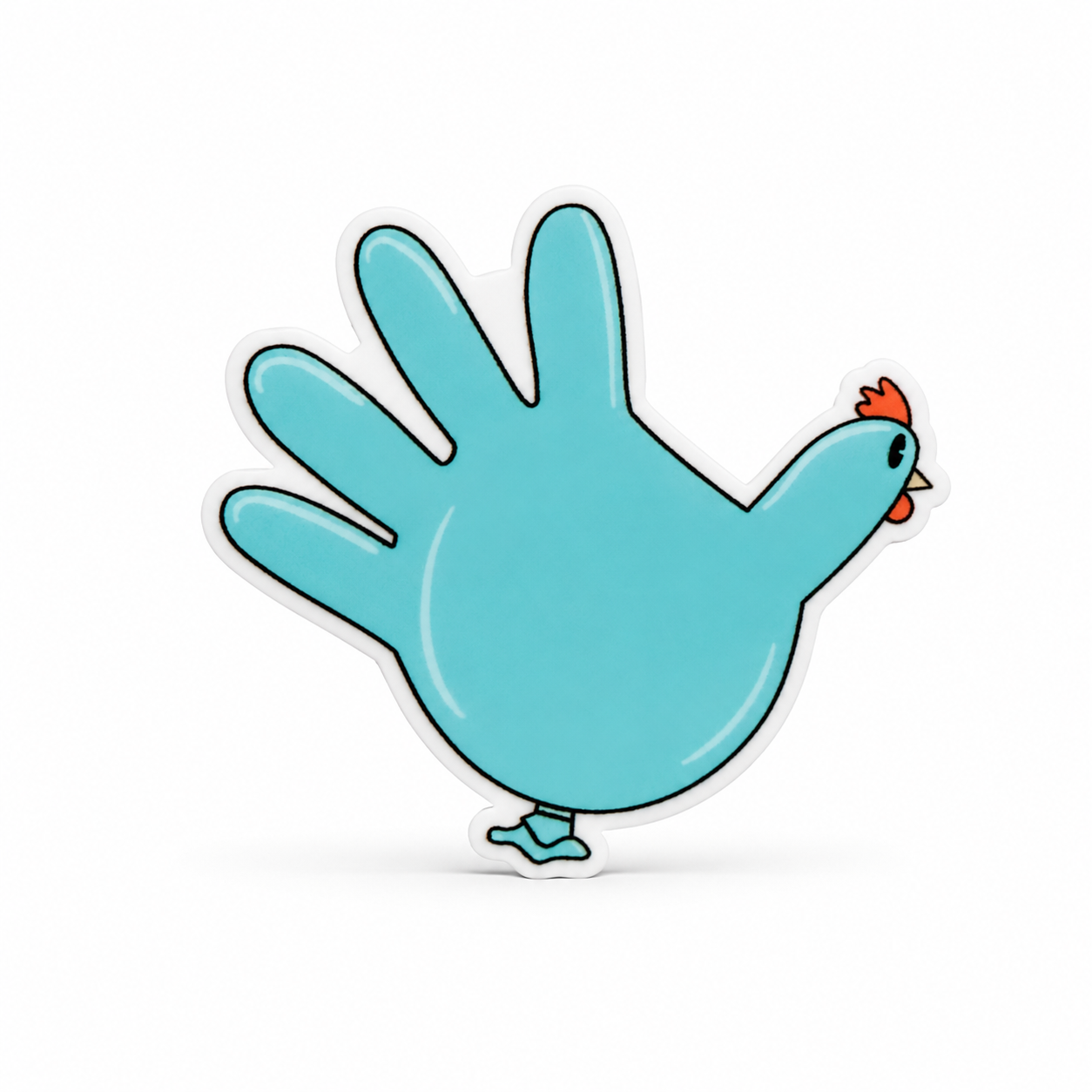 Thanksgiving turkey accessory plastic add-on with a teal glove-shaped turkey design, compatible with interchangeable badge reel bases
