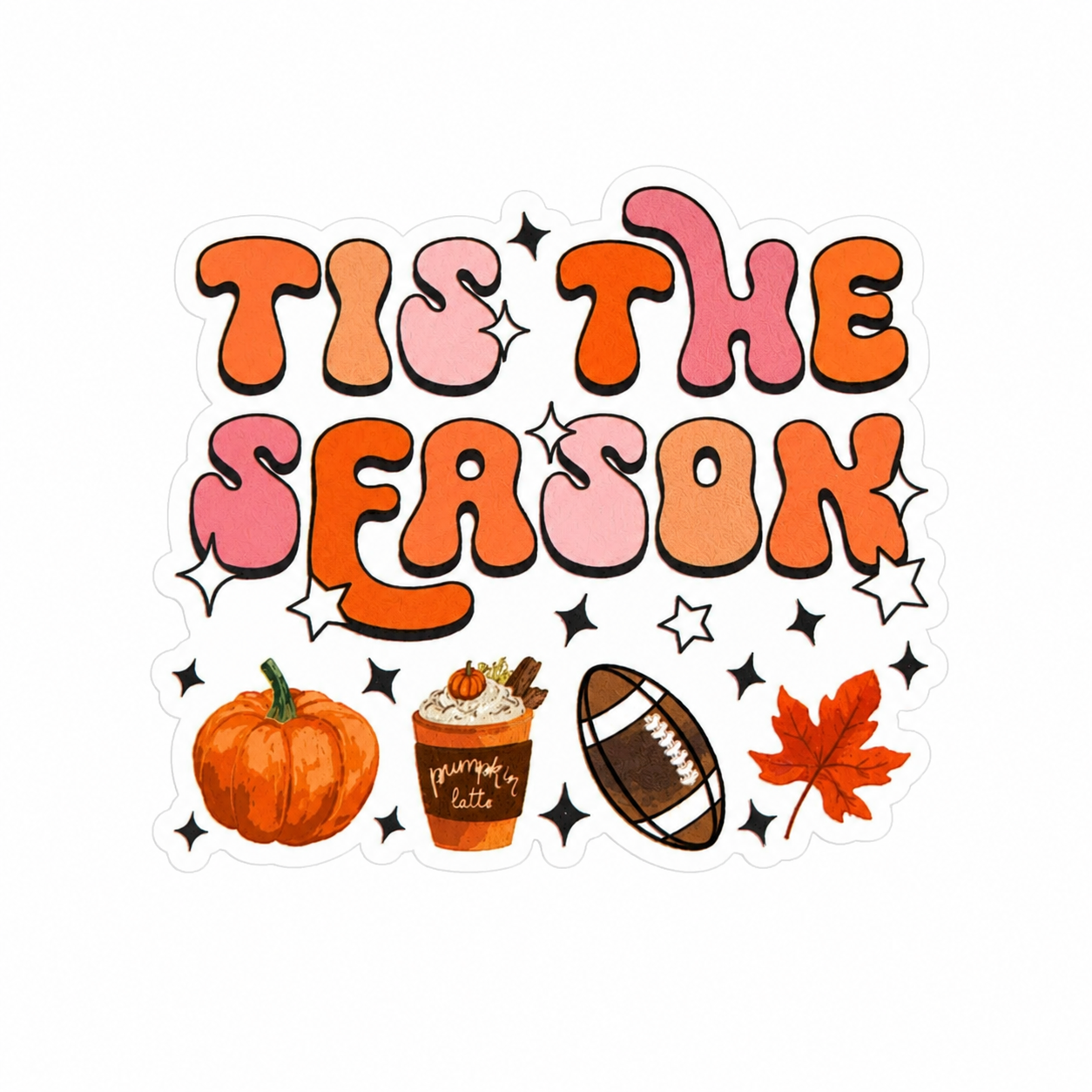 TIS THE SEASON plastic add-on with pumpkin, latte cup, football, and fall leaf, compatible with interchangeable badge reel bases for a fall football accessory.