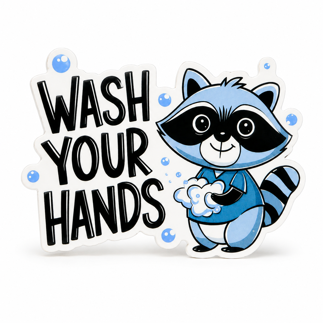 Wash Your Hands raccoon plastic add-on with cute handwashing design for compatible interchangeable badge reel bases