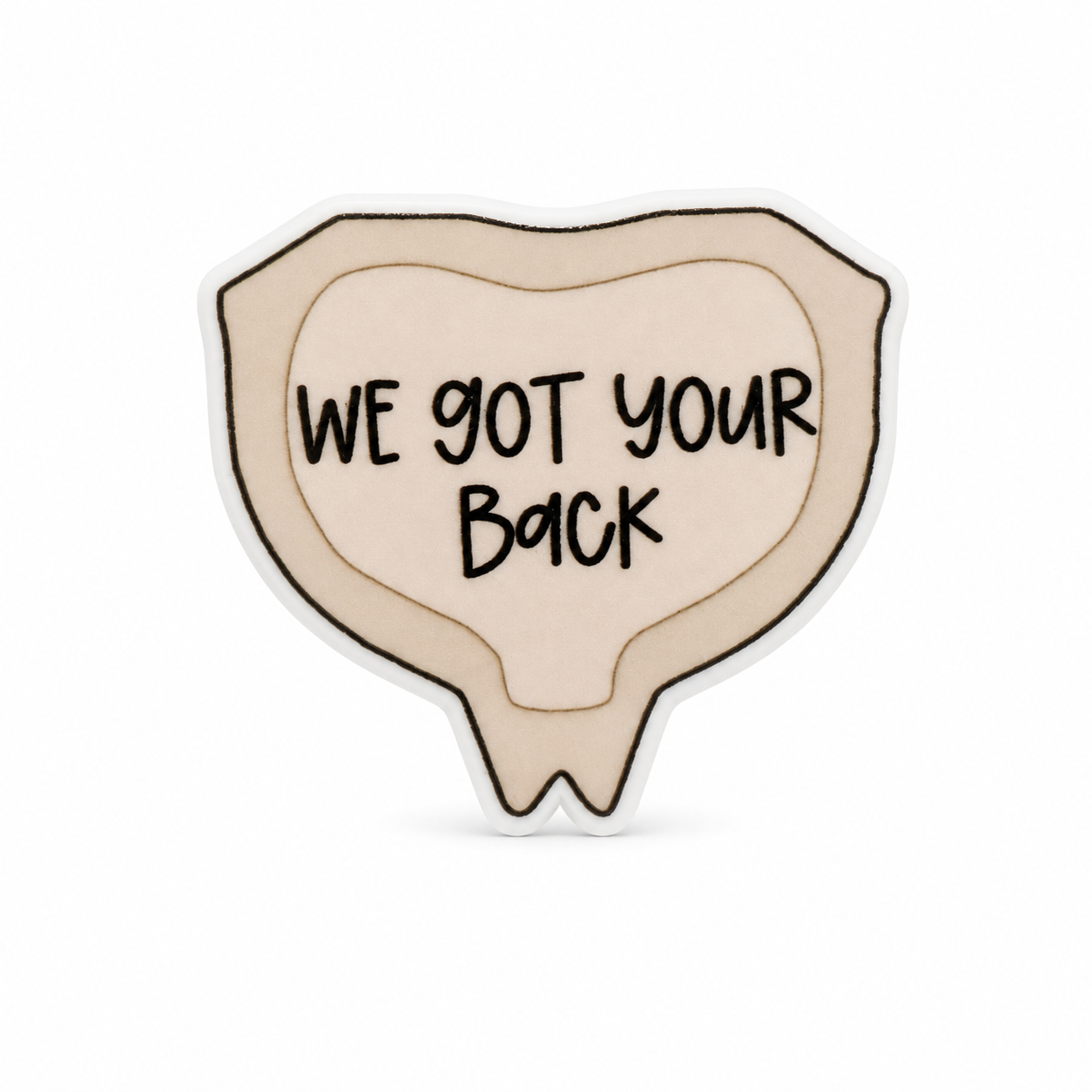 WE GOT YOUR BACK urology nurse plastic add-on with a beige bladder anatomy design, compatible with interchangeable badge reel bases.