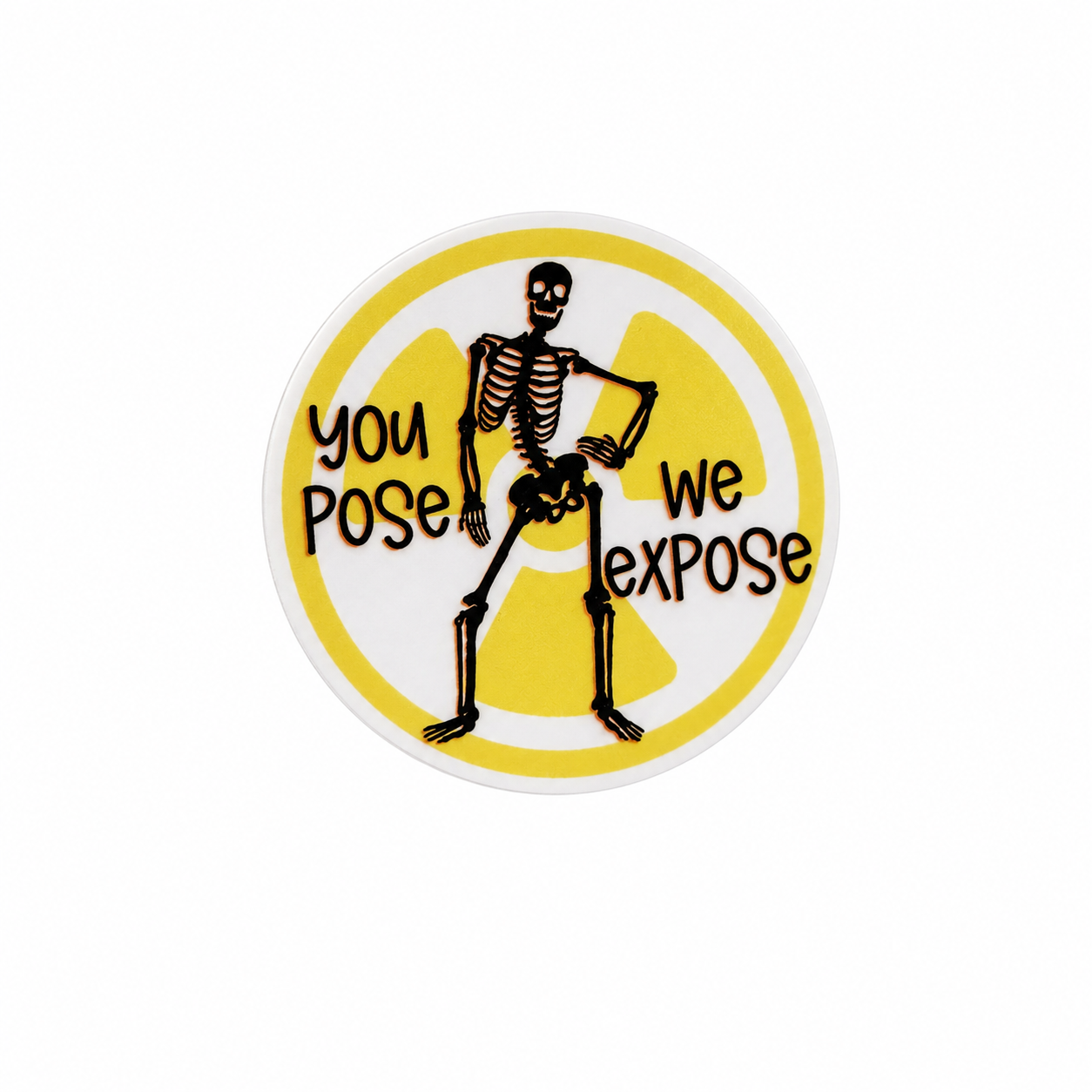 you pose we expose plastic add-on with skeleton radiology design, compatible with interchangeable badge reel bases.