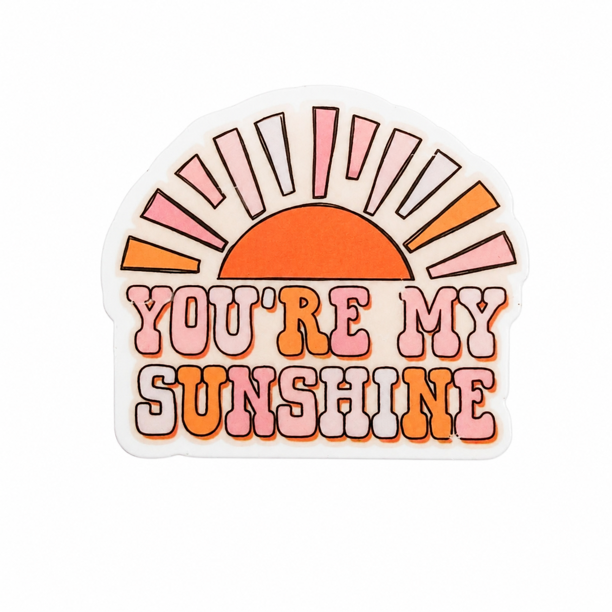 YOU'RE MY SUNSHINE plastic add-on featuring a retro sunrise design, compatible with interchangeable badge reel bases.