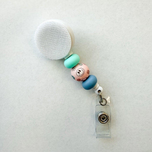 Floral Smiley Face Interchangeable Badge Reel