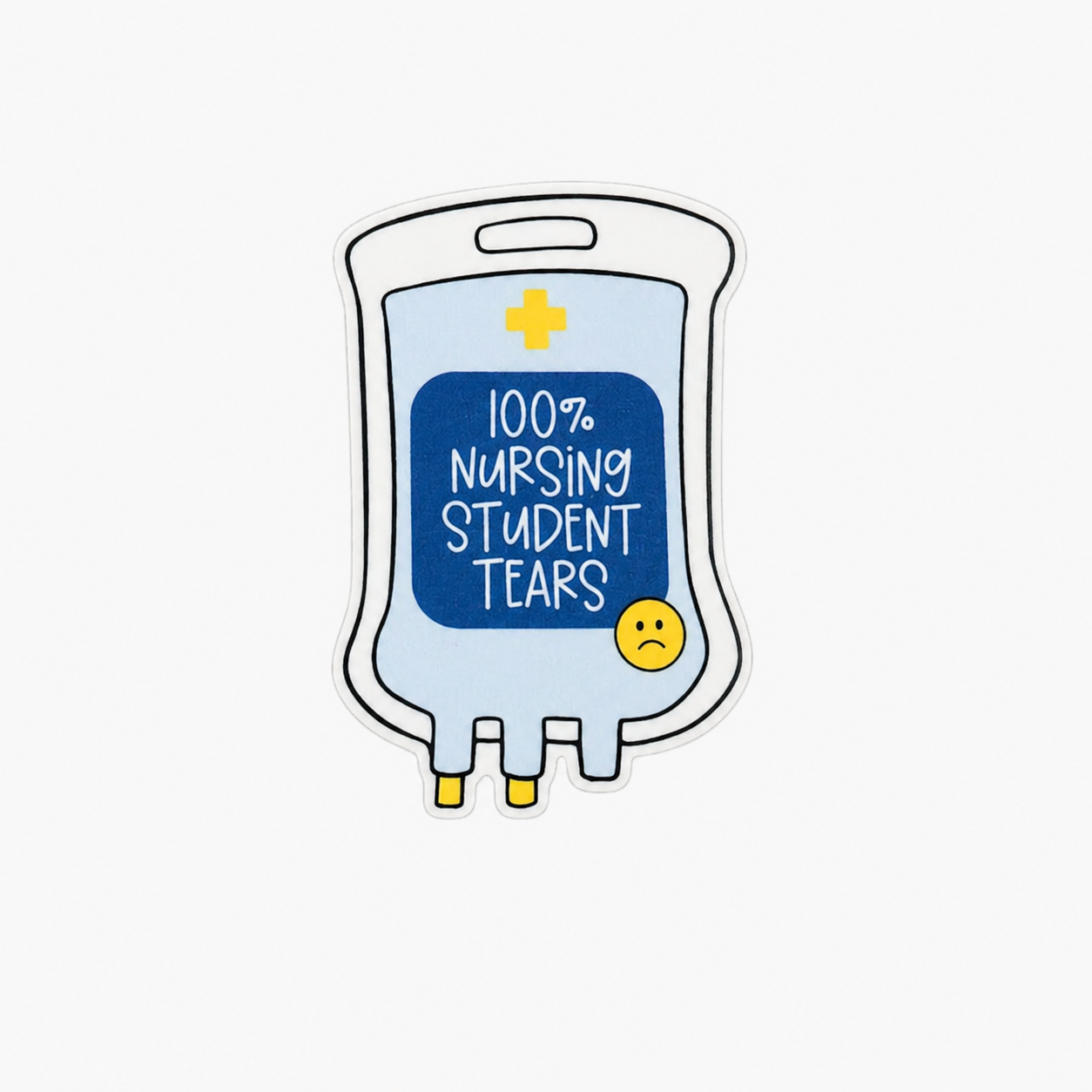 100% NURSING STUDENT TEARS plastic add-on featuring a humorous IV bag design, compatible with interchangeable badge reel bases and perfect for nursing students.