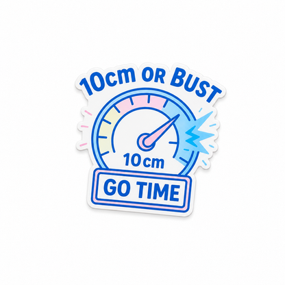 10cm Or Bust Go Time labor and delivery plastic add-on with dilation meter design, compatible with interchangeable badge reel bases