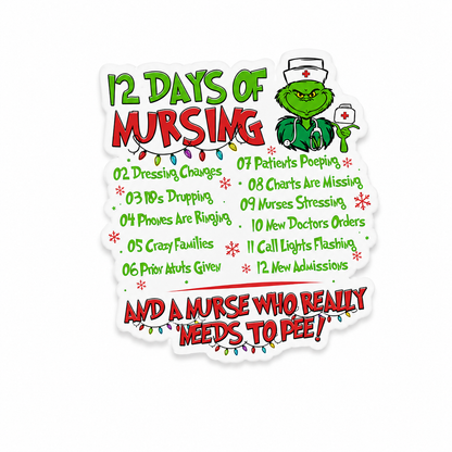 12 Days of Nursing Christmas plastic add-on for compatible interchangeable badge reel bases
