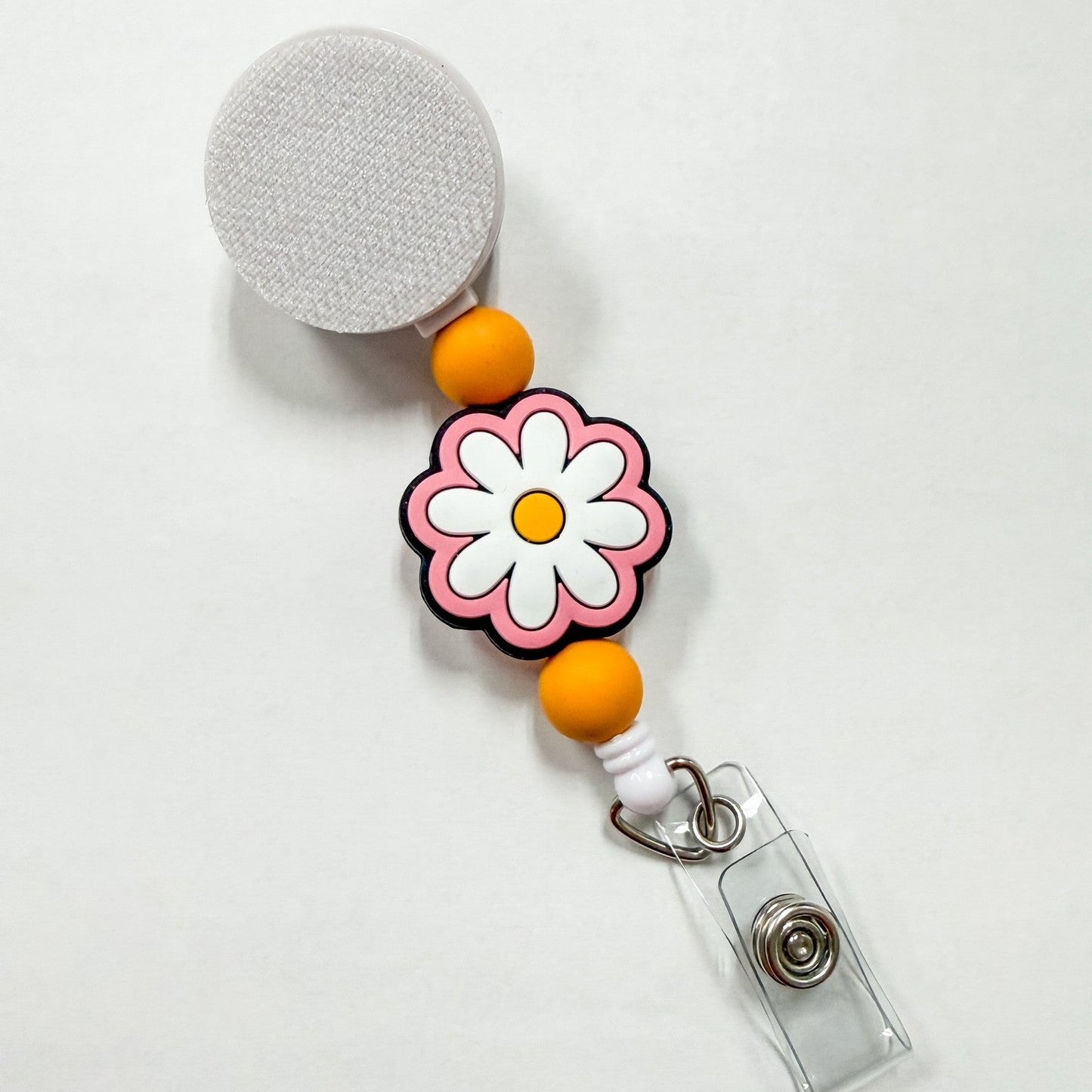 Pink Bordered Daisy Interchangeable Badge Reel