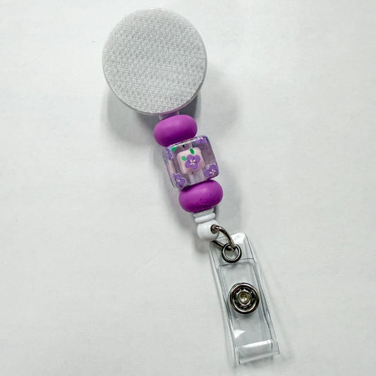 Purple Floral Cube Interchangeable Badge Reel