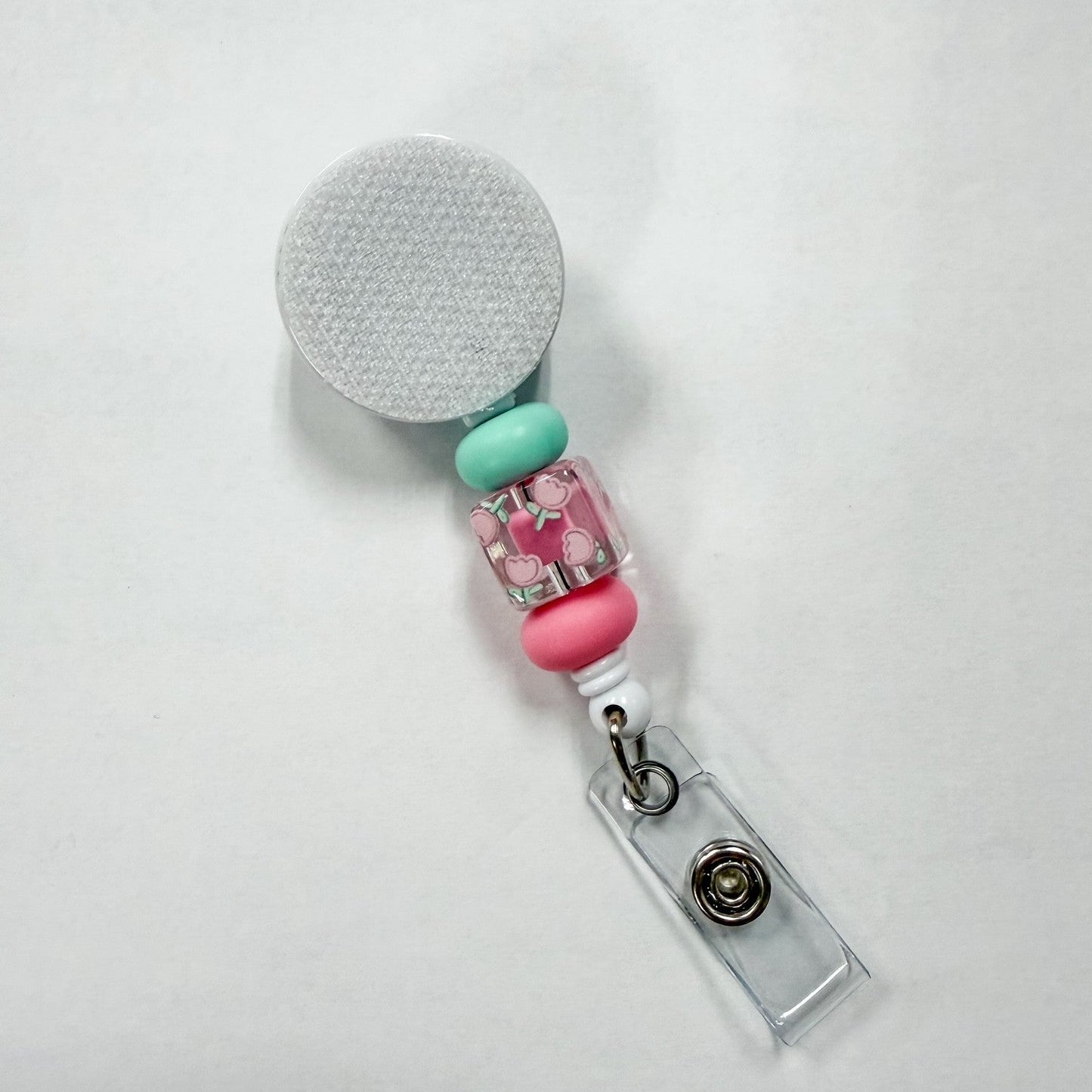 Pink Floral Cube Interchangeable Badge Reel