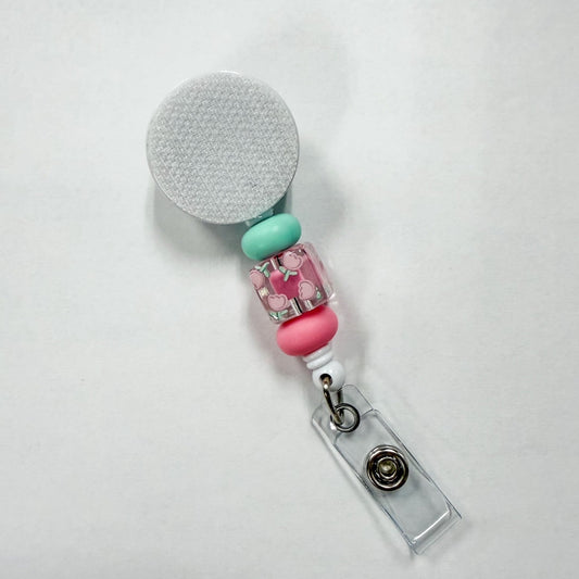 Pink Floral Cube Interchangeable Badge Reel