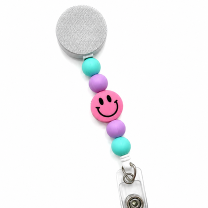 Pink Smiley Face Interchangeable Badge Reel