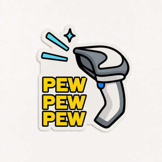 Pew Pew barcode scanner plastic add-on for compatible interchangeable badge reel bases
