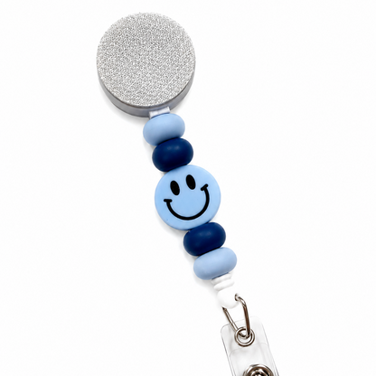 Blue Smiley Face Interchangeable Badge Reel