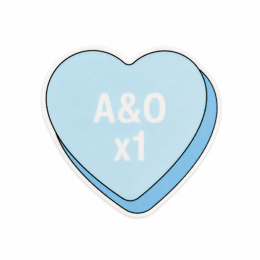 A&O x1 plastic add-on featuring a blue candy heart design, compatible with interchangeable badge reel bases and perfect for healthcare worker humor.