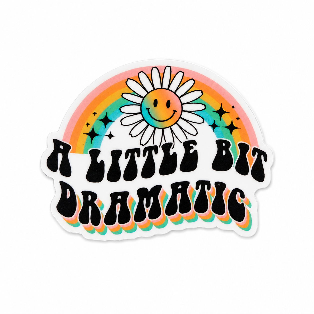 A Little Bit Dramatic plastic add-on with rainbow and smiley daisy design, compatible with interchangeable badge reel bases