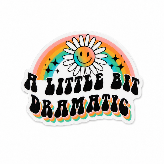 A Little Bit Dramatic plastic add-on with rainbow and smiley daisy design, compatible with interchangeable badge reel bases