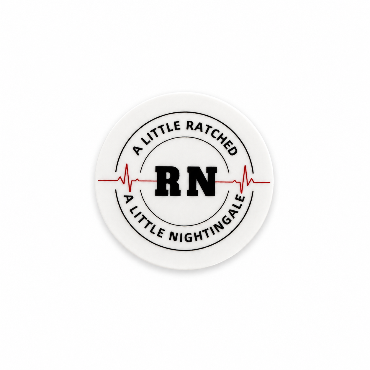 A Little Ratched RN A Little Nightingale plastic add-on featuring RN text and heartbeat design compatible with interchangeable badge reel bases