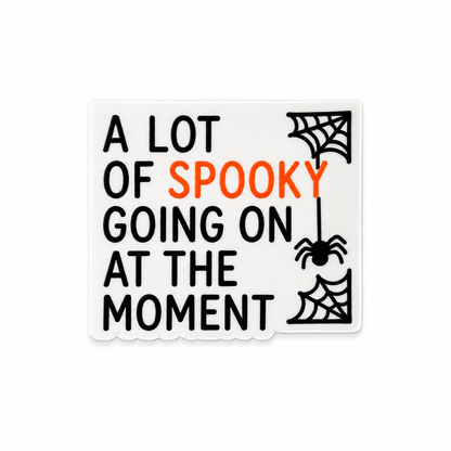 A Lot of Spooky Going On at the Moment plastic add-on with spiderweb and spider Halloween design compatible with interchangeable badge reel bases